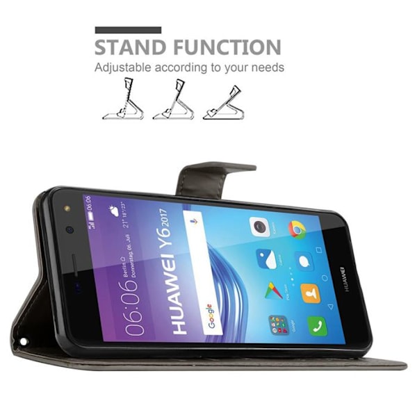 Skal till Huawei Y5 2017 / Y6 2017 Fodral i GRÅ BLOMMA Etui Case Cover Skydd Blommigt Plånbok Wallet Grå