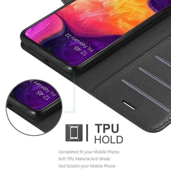 Fodral - CADORABO - Samsung Galaxy A50 - Läderimitation - Svart - Stativfunktion Svart