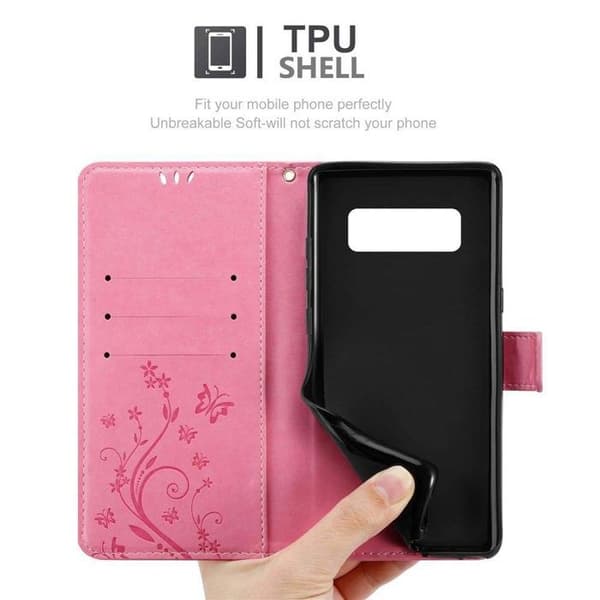 Fodral med lock för Samsung Galaxy NOTE 8 Etui i ROSA BLOMMÖNSTER Skydd Design Blommig Plånbok Ros
