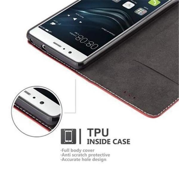 HUAWEI P9 LITE SKYDD I RÖD SVART BY CADORABO (PU-SIMILIDAIM COMBI DESIGN) HELT SKYDDSFODRAL MED KLAPP