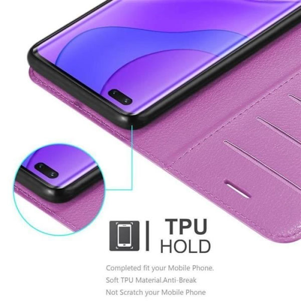 Coque - CADORABO - Huawei Nova 7 Pro 5G - Syntetiskt läder - Horisontellt stativ - 3 kortfack Lila