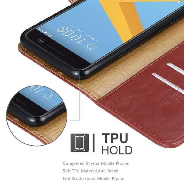 HTC One M10 fodral - CADORABO - Röd - Imiterat läder - Stativfunktion - Kortfack Röd