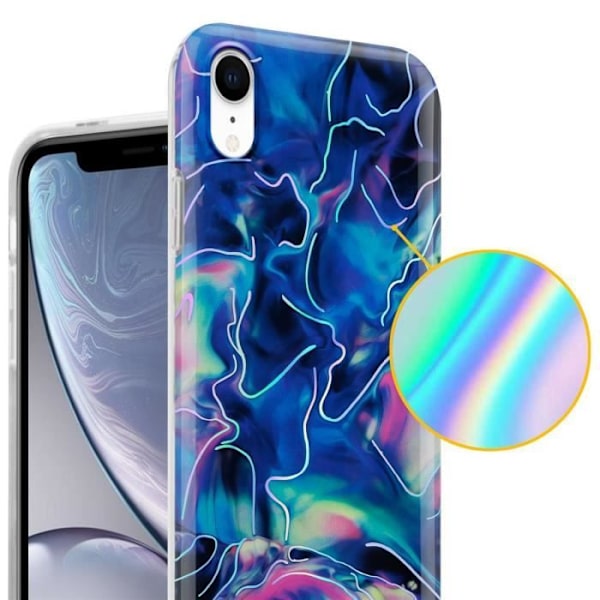 Coque - CADORABO - iPhone XR - Marmor Blå Rosa - Skydd i Silikon TPU - Trendig Design Blå, Rosa