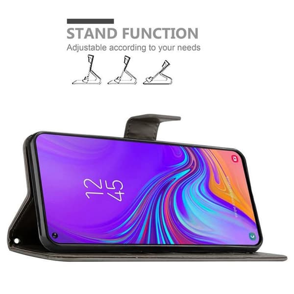 Fodral med lock för Samsung Galaxy A8s Etui i GRÅ BLOMMÖNSTER Skydd Design Blommig Plånbok Grå