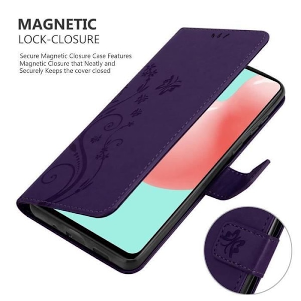 Coque - CADORABO - Samsung Galaxy A41 - Similicuir Floral - Magnetisk Stängning - Ställfunktion Lila