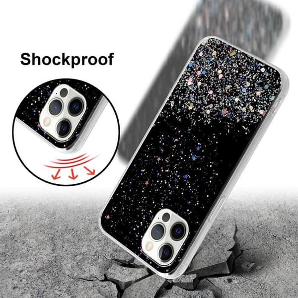 iPhone 12 PRO MAX Skal Svart med Glitter Skydd Glittrande Design Svart