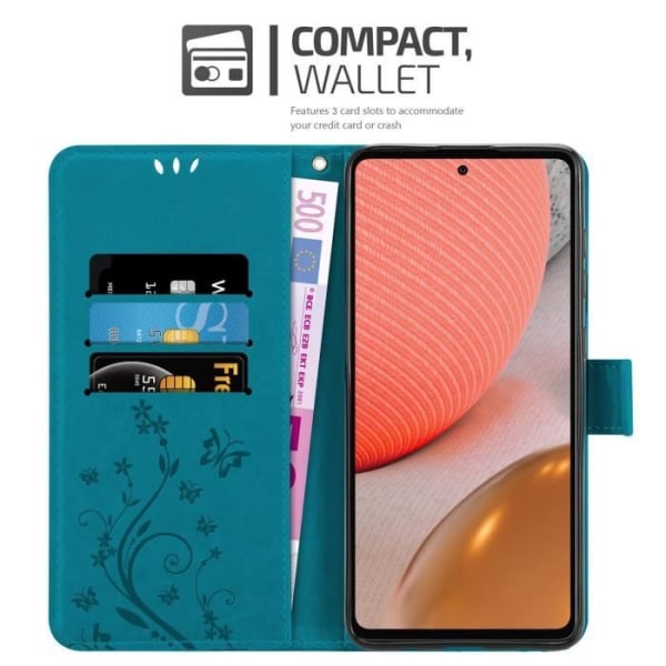 Etui för Samsung Galaxy A72 - CADORABO - BLÅ BLOMSTER - Konstläder - Ställfunktion - Fack för kort BLOMMA BLÅ