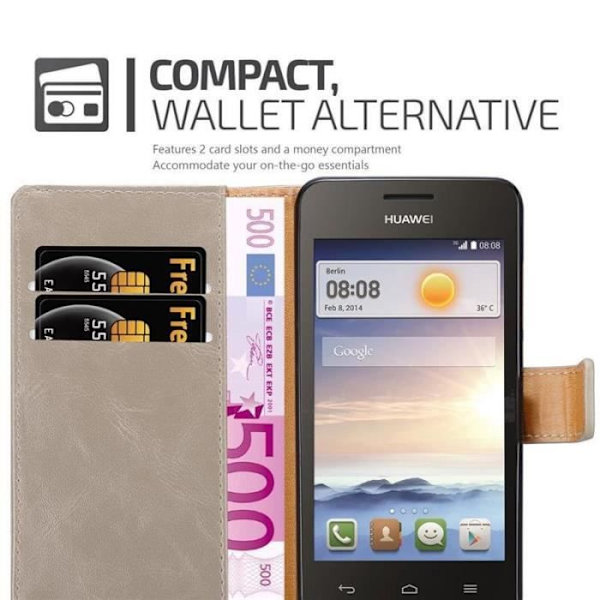 Fodral - CADORABO - Huawei Y330 - Läderimitation - Brun - Horisontell stativfunktion kastanj