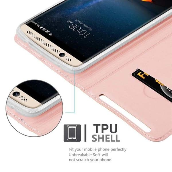 Fodral med lock för ZTE Axon 7 Etui i CLASSY GULD ROSÉ Skydd Plånbok Ros