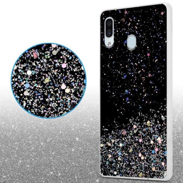 Fodral till Samsung Galaxy A40 Fodral i svart med glitterfodral Skyddande silikon TPU Glitter paljetter
