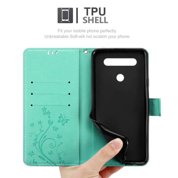 Fodral med lock för LG K51S Etui i TURKOS BLOMMÖNSTER Skydd Design Blommig Plånbok Blå