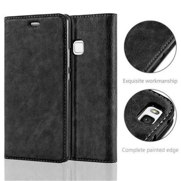 Huawei P9 LITE Fodral i NIGHT BLACK från Cadorabo (INVISIBLE MAGNETIC CLOSURE Design) Helt skyddsfodral med flip flik