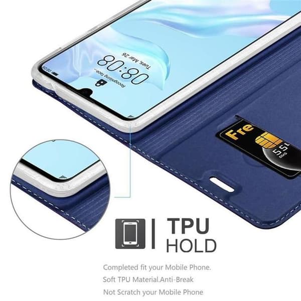 Flip-fodral för Huawei P30 i MÖRKBLAU CLASSY Plånbok Stötsäker Blå