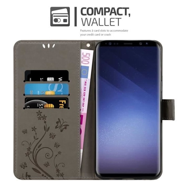 Fodral till Samsung Galaxy S9 - CADORABO - Blommönster - Imiterat läder - Stativfunktion - 3 kortplatser Grå