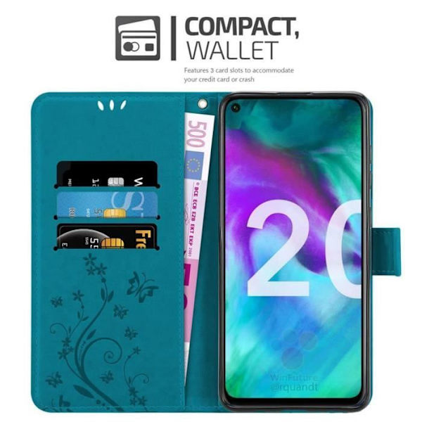 Fodral - CADORABO - Honor 20 / 20S / Huawei NOVA 5T - Imiterat läder - Blommigt - Stativfunktion Blå blommig