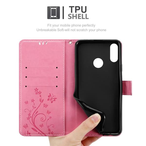 Fodral med lock för Huawei Y9 2019 Etui i ROSA BLOMMÖNSTER Skydd Design Blommig Plånbok Ros