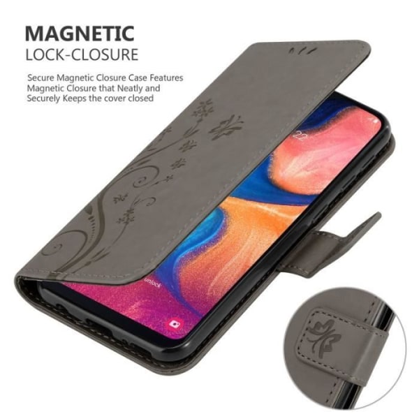 Fodral till Samsung Galaxy A20e - CADORABO - Blomdesign - Imiterat läder - Stativfunktion - 3 kortplatser Grå