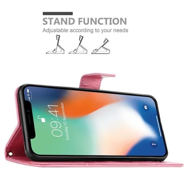 Fodral till iPhone XS - CADORABO - Blommönster - Imiterat läder - 3 kortplatser - Rosa Rosa