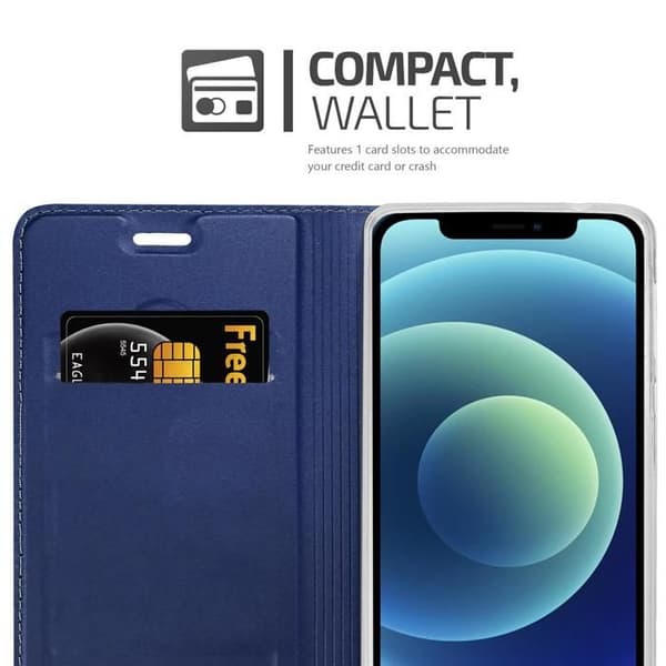 Flip-fodral för iPhone 12 MINI i MÖRKBLAU CLASSY Plånbok Stötsäker Blå