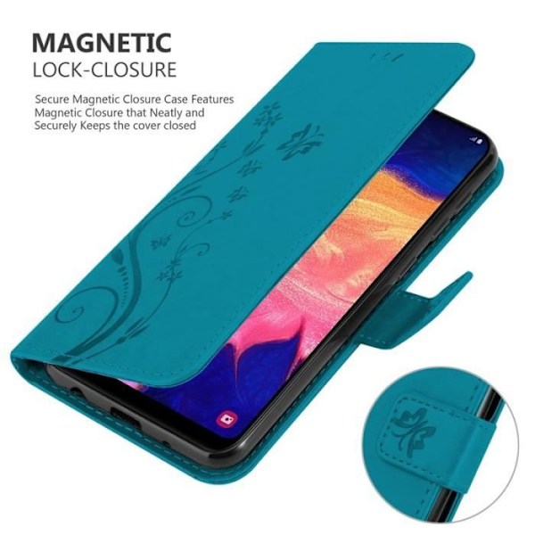 Coque - CADORABO - Samsung Galaxy A10 - Blomstrande konstläder - Ställfunktion - Fack för kort Blå