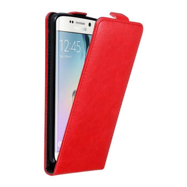 Flip-fodral - CADORABO - Samsung Galaxy S6 EDGE - Röd konstläder - Magnetisk stängning - Fullständigt skydd Röd
