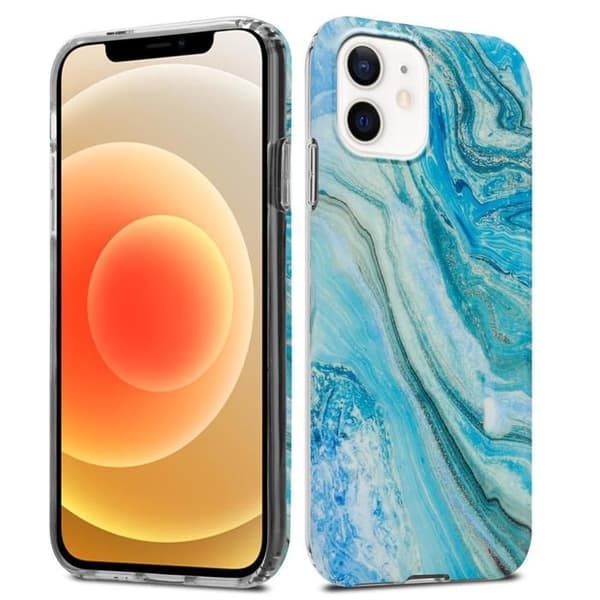 Skal för iPhone 12 PRO MAX i Blågrön Marmor Nr. 25 Skyddsetui Blå