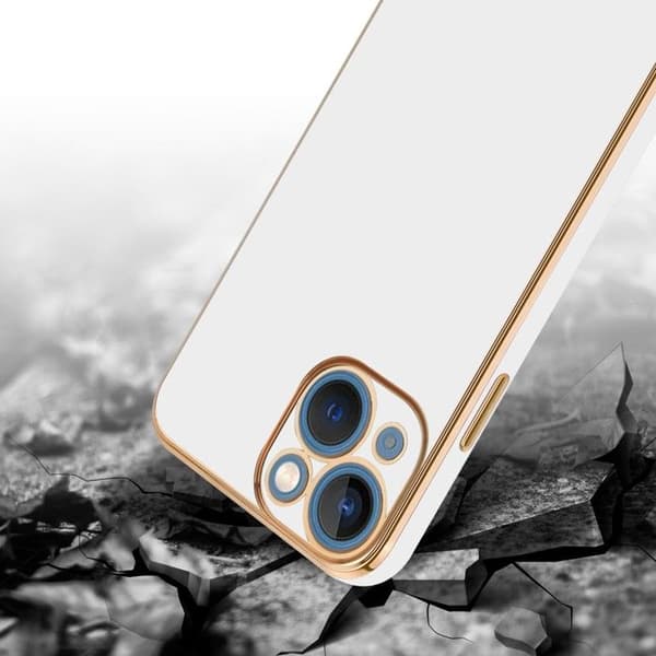 iPhone 13 MINI Glansig Vit - Guld med skydd för kamera Vit