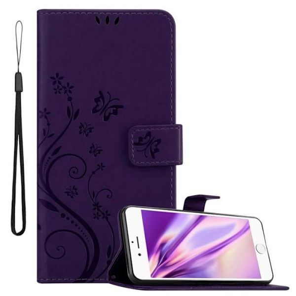 Fodral till iPhone 6/6S - CADORABO - Blommönster - Imiterat läder - Stativfunktion - 3 kortplatser Lila