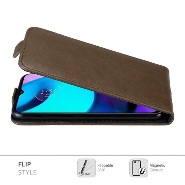 Coque - CADORABO - MOTO E20 / E30 / E40 - Syntetiskt läder Marron Café - Skydd Flip Magnetisk - Plånbok kaffe brunt