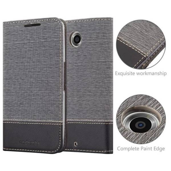 Lenovo (Motorola) NEXUS 6 Fodral i SVART GRÅ från Cadorabo (TYG-LEATHERETTE Design) Fodral med fullständigt skydd med flipskydd