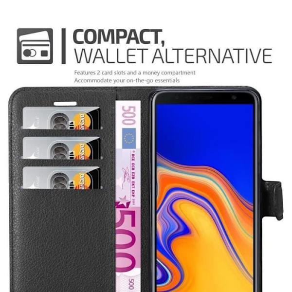 Coque - CADORABO - Samsung Galaxy J6 PLUS - Similläder - Ställfunktion - 3 kortfack Svart