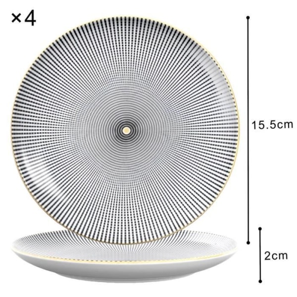 Intirilife 4x Ändlösa Porslinstallrikar - Svart Vit med Diameter 15,3 cm - Frukost, Desserttallrik