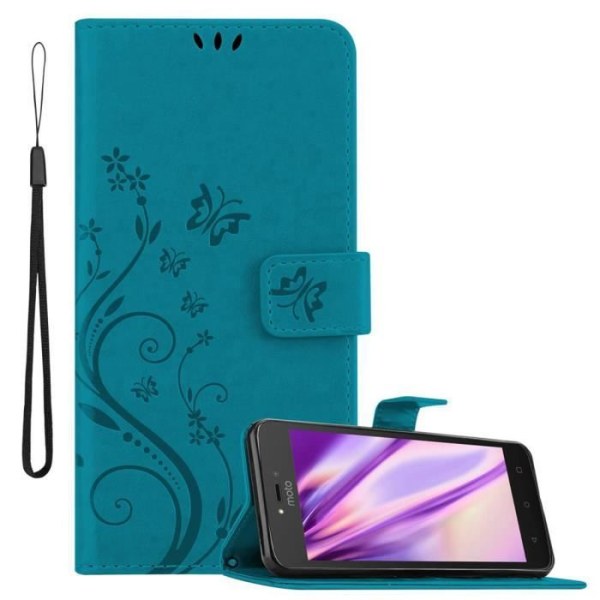 Telefonfodral - CADORABO - MOTO C - Syntetiskt läder - Blå Blommor - Ställfunktion BLOMMA BLÅ