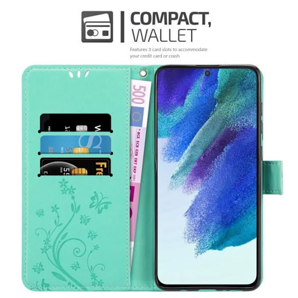Fodral för Samsung Galaxy S22 skal i TURKOS BLOMMA Fodral skydd skydd blommig plånbok Turkos