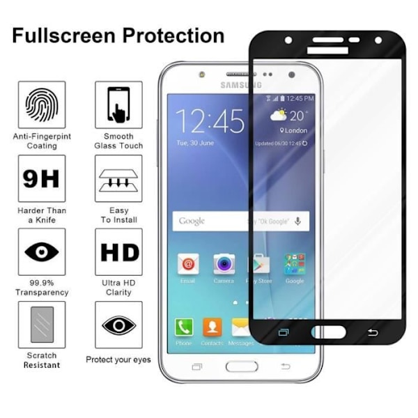 Cadorabo härdat glas Samsung Galaxy J7 2015 (5) Helfilmsskärmsskydd Glasskärmsskydd TRANSPARENT med SVART Transparent, svart