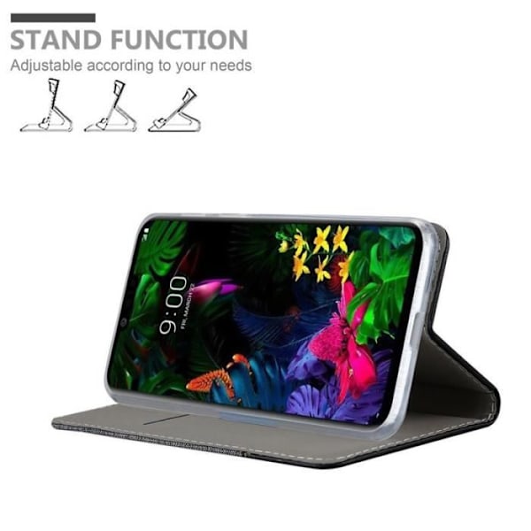 Plånboksfodral - CADORABO - LG G8 - Läderimitation - Tygdesign - Magnetisk stängning Svart