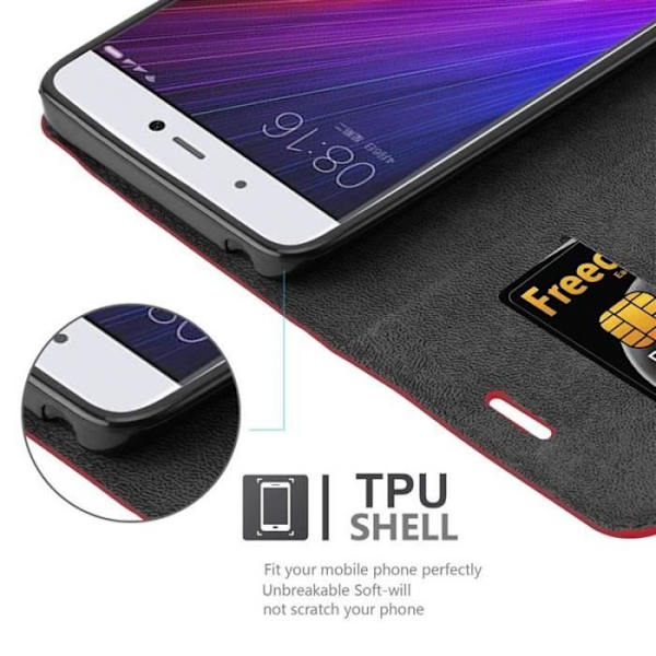 Xiaomi Mi 5S Fodral i APPLE RED från Cadorabo (INVISIBLE MAGNETIC CLOSURE Design) Helt skyddsfodral med flip flik