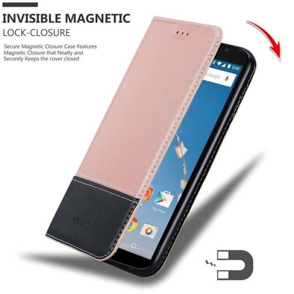 Plånboksfodral - CADORABO - NEXUS 6 - Imiterat läder - Magnetisk stängning - Tvåfärgad design Svart