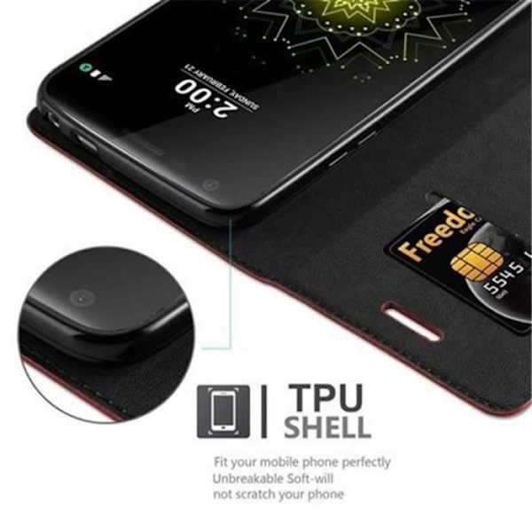 LG G5 Fodral i APPLE RED från Cadorabo (INVISIBLE MAGNETIC CLOSURE Design) Helt skyddsfodral med Flip Flip