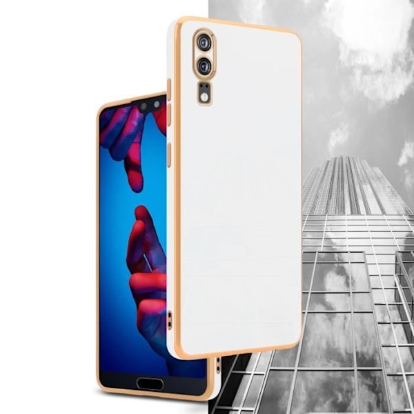 Hus för Huawei P20 - CADORABO - Silikon TPU-skal - Kameraskydd - Glänsande - Vitt/Guld Vitt guld