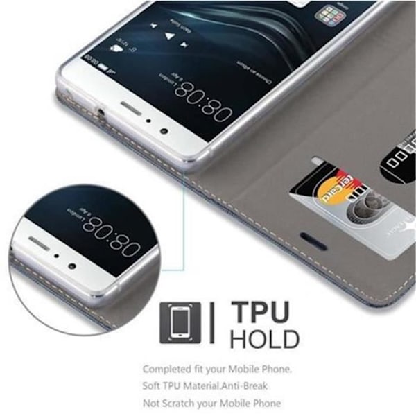 Coque Huawei P9 LITE - CADORABO - Design TISSUE-SIMILICUIR - Mörkblå svart - Flexibel - Magnetisk mörkblå svart