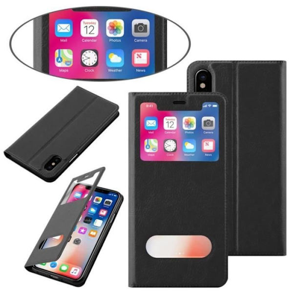 Coque - CADORABO - Apple iPhone XS MAX - Syntetiskt läder - Magnetstängning - Dubbel visningsfönster Svart
