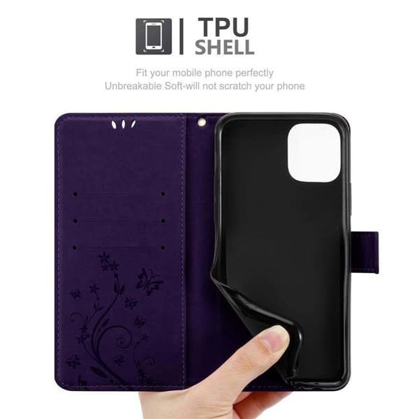 Fodral med lock för iPhone 11 Mörklila blommönster Skydd Design Blommig Plånbok Violett