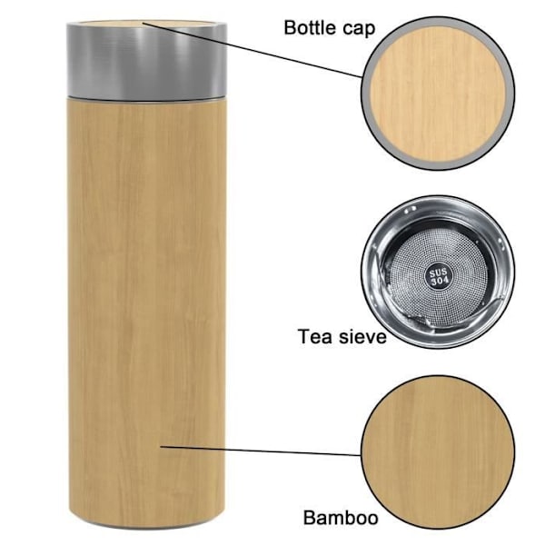 Termosflaska - INTIRILIFE - 350 ml - Bambu - Vandring - Vattentät Bambu