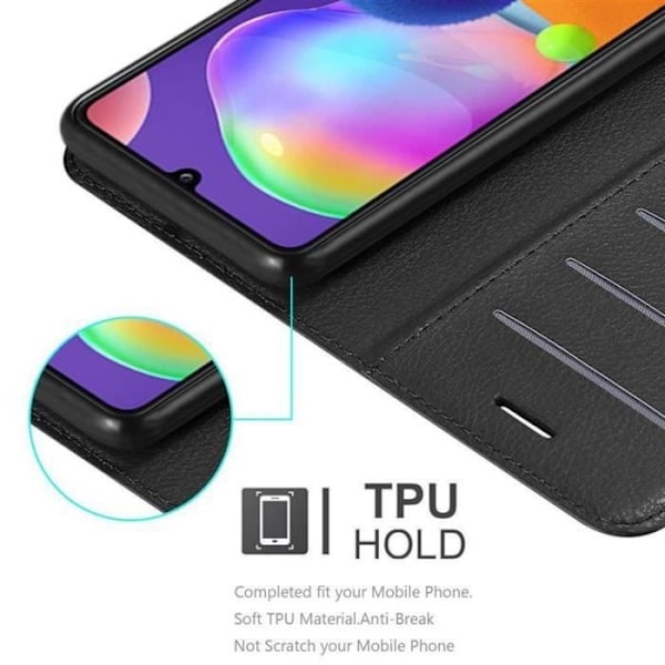 Fodral - CADORABO - Samsung Galaxy A31 - Läderimitation - Svart - Stativfunktion Svart