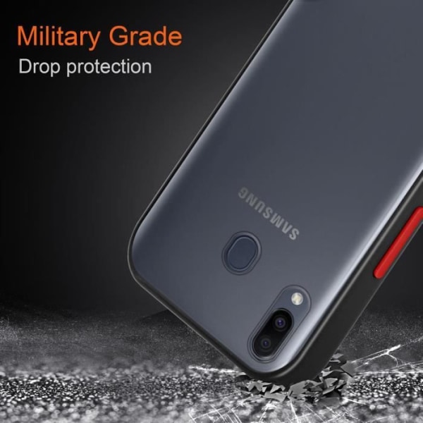 Fodral till Samsung Galaxy M20 i Frosted Black - Red Touches Cadorabo Cover Hybrid Silikon TPU-skydd