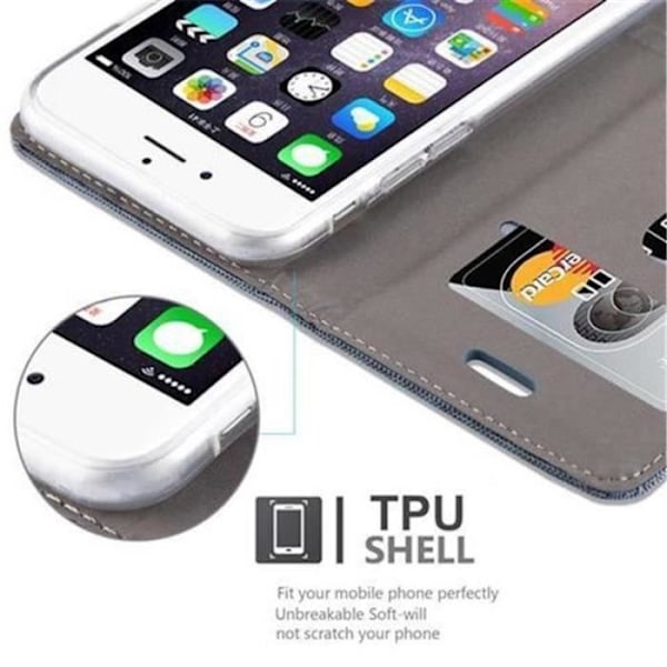 Cadorabo Fodral för Apple iPhone 6 PLUS/6S PLUS MÖRKBLÅ SVART TYG-LÄDERBOARD Fodral Fodral Magnetisk Stöder Stand Card Slot Mörkblå, svart