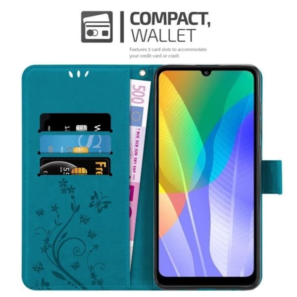 Coque - CADORABO - Huawei Y6P - Similläder - Blommig - Ställfunktion - Platser för kort BLOMMA BLÅ