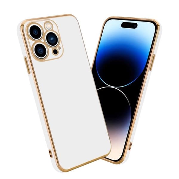 iPhone 14 PRO MAX Glansig Vit - Guld med skydd för kamera Vit