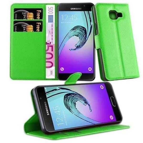 Cadorabo Fodral Samsung Galaxy A3 2016 GRÖN Fodral Fodral Fullt skydd Magnetlås Stöder Stand Card Slot